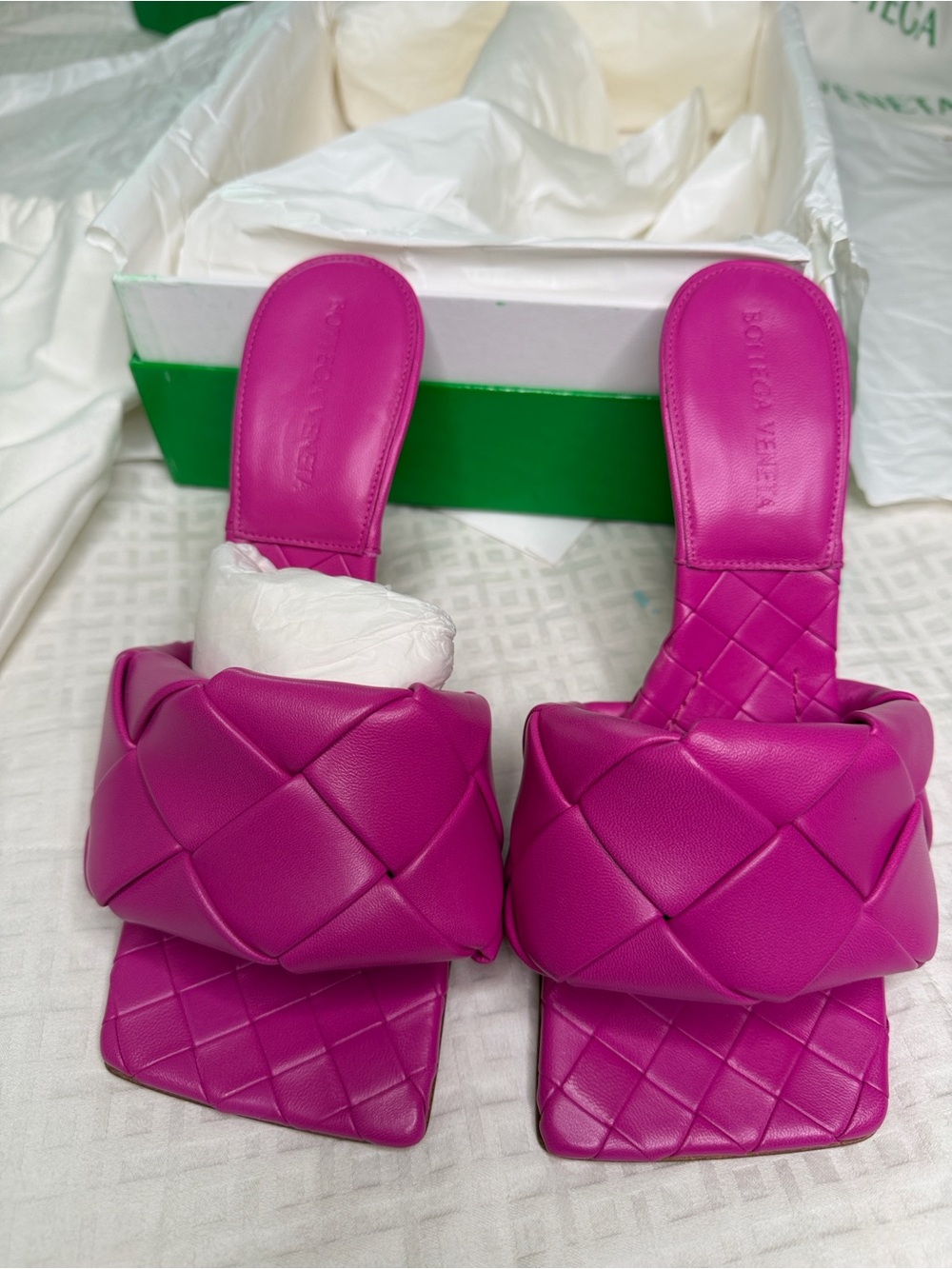 Bottega Veneta Pink Intrecciato Padded Slide Sandals